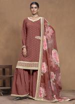 Roman Silk Rose Pink Party Wear Printed Sharara Suit